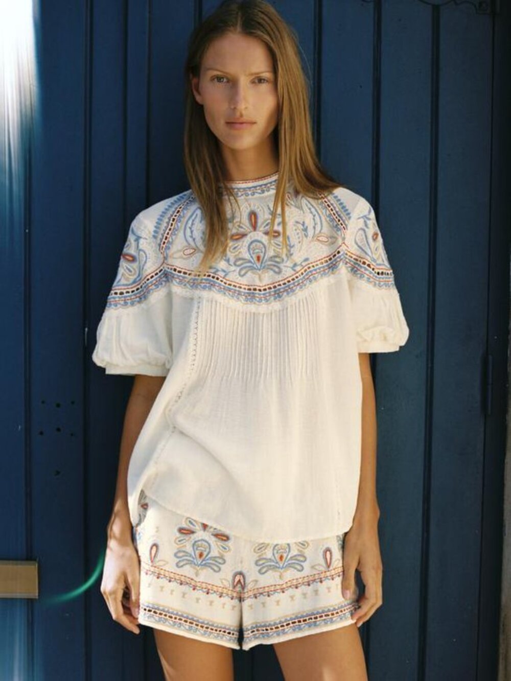 ZARA EMBROIDERED SHORT SLEEVE BLOUSE